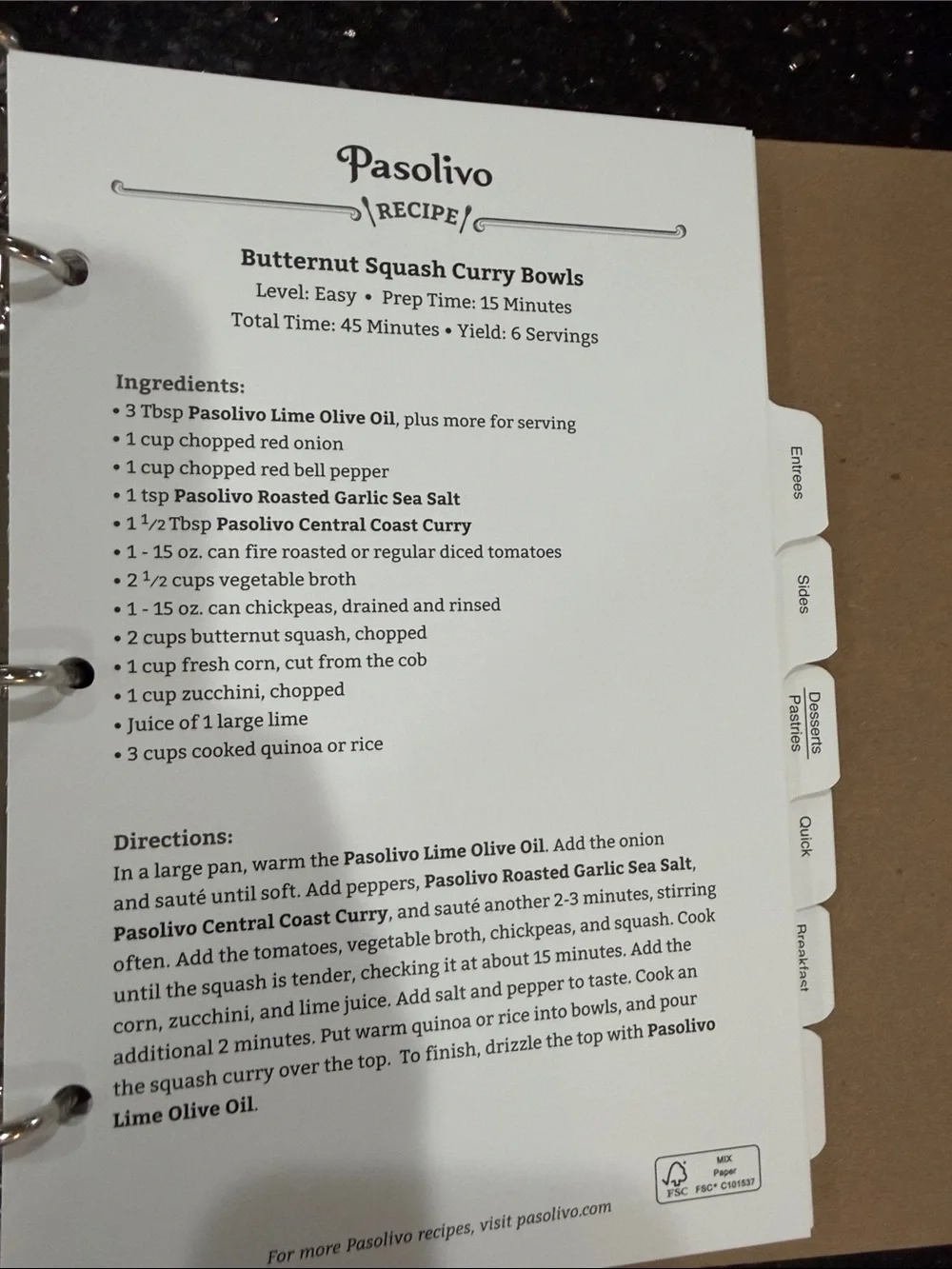Pasolivo Kraft Notebook cookbook recipes with Black Spine olive oil from Paso